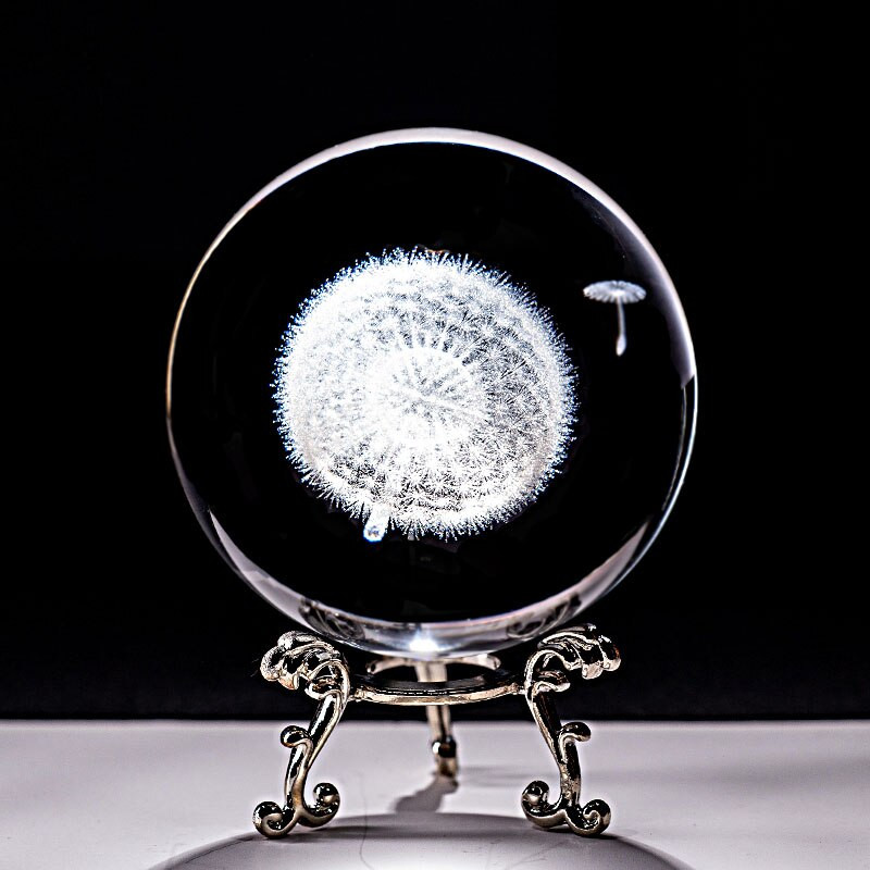 Kristály 3D golyós lézergravírozott pitypang miniatűr üveggömb gömb otthoni dekoratív díszek kézműves ajándékok Figuras De Cristal