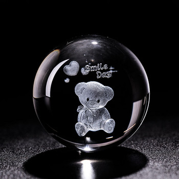 Кристална топка 3D лазерно гравирана мечка Миниатюрна стъклена глобус сфера Декорация на дома Орнамент Занаятчийски подаръци Фигури Декоративни топки