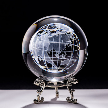 6 см 3D Земя Миниатюрна лазерно гравирана кристална топка Стъклен глобус Сфера Кристален занаятчийски орнамент Декоративна топка за дома Подарък
