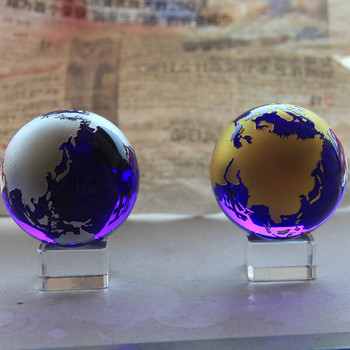 60mm Crystal Global Ball Glass Sphere Στολίδια Ειδώλιο Διακόσμηση σπιτιού Fengshui Crafts Γήινα Μάρμαρα Δώρα