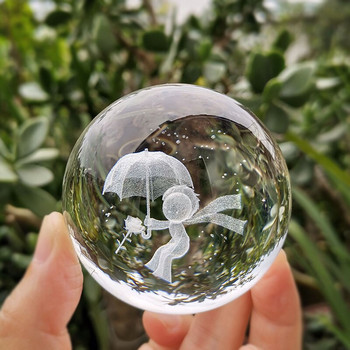 Кристално гравирана топка Стъклена лазерна 3d сфера със стойка Фигурка на ангел Пресапие Декорация на домашно бюро Топки Орнаменти Занаяти Подаръци