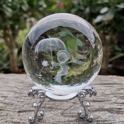 Kristály gravírozott golyós üveg lézeres 3d gömb állvánnyal angyal figura papírnehezék otthoni asztali dekor golyók díszek kézműves ajándékok