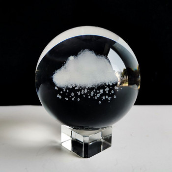 Кристална сфера със стойка Облачна фигурка Стъклена 3D лазерно гравирана топка Декорация на глобус за домашен офис Миниатюрни подаръци