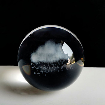 Кристална сфера със стойка Облачна фигурка Стъклена 3D лазерно гравирана топка Декорация на глобус за домашен офис Миниатюрни подаръци