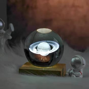 K9 Κρυστάλλινη Sphere Stand Χριστουγεννιάτικες Γυάλινες Μπάλες Δώρα Χαραγμένο Ηλιακό Σύστημα Planet with Switch LED Light Base Διακόσμηση σπιτιού 1 ΤΕΜ