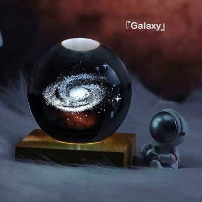 K9 Κρυστάλλινη Sphere Stand Χριστουγεννιάτικες Γυάλινες Μπάλες Δώρα Χαραγμένο Ηλιακό Σύστημα Planet with Switch LED Light Base Διακόσμηση σπιτιού 1 ΤΕΜ