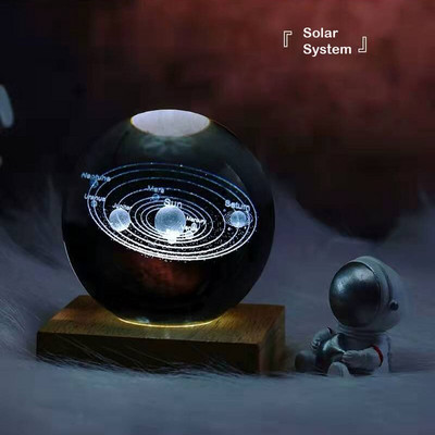K9 Κρυστάλλινη Sphere Stand Χριστουγεννιάτικες Γυάλινες Μπάλες Δώρα Χαραγμένο Ηλιακό Σύστημα Planet with Switch LED Light Base Διακόσμηση σπιτιού 1 ΤΕΜ