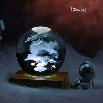 K9 Κρυστάλλινη Sphere Stand Χριστουγεννιάτικες Γυάλινες Μπάλες Δώρα Χαραγμένο Ηλιακό Σύστημα Planet with Switch LED Light Base Διακόσμηση σπιτιού 1 ΤΕΜ