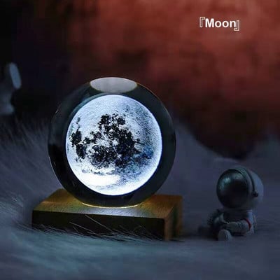 K9 Κρυστάλλινη Sphere Stand Χριστουγεννιάτικες Γυάλινες Μπάλες Δώρα Χαραγμένο Ηλιακό Σύστημα Planet with Switch LED Light Base Διακόσμηση σπιτιού 1 ΤΕΜ