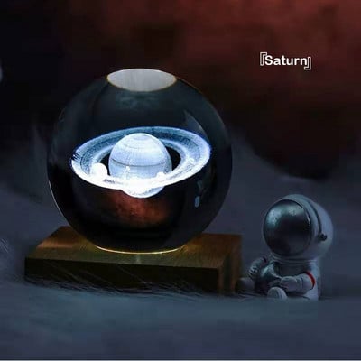 K9 Κρυστάλλινη Sphere Stand Χριστουγεννιάτικες Γυάλινες Μπάλες Δώρα Χαραγμένο Ηλιακό Σύστημα Planet with Switch LED Light Base Διακόσμηση σπιτιού 1 ΤΕΜ