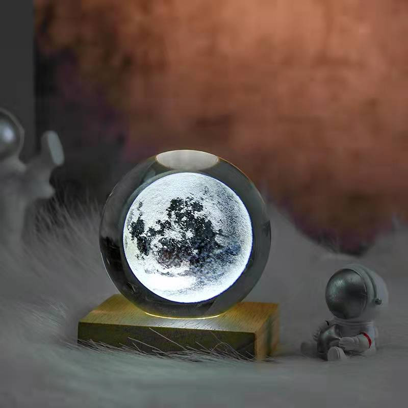 K9 Κρυστάλλινη Sphere Stand Χριστουγεννιάτικες Γυάλινες Μπάλες Δώρα Χαραγμένο Ηλιακό Σύστημα Planet with Switch LED Light Base Διακόσμηση σπιτιού 1 ΤΕΜ