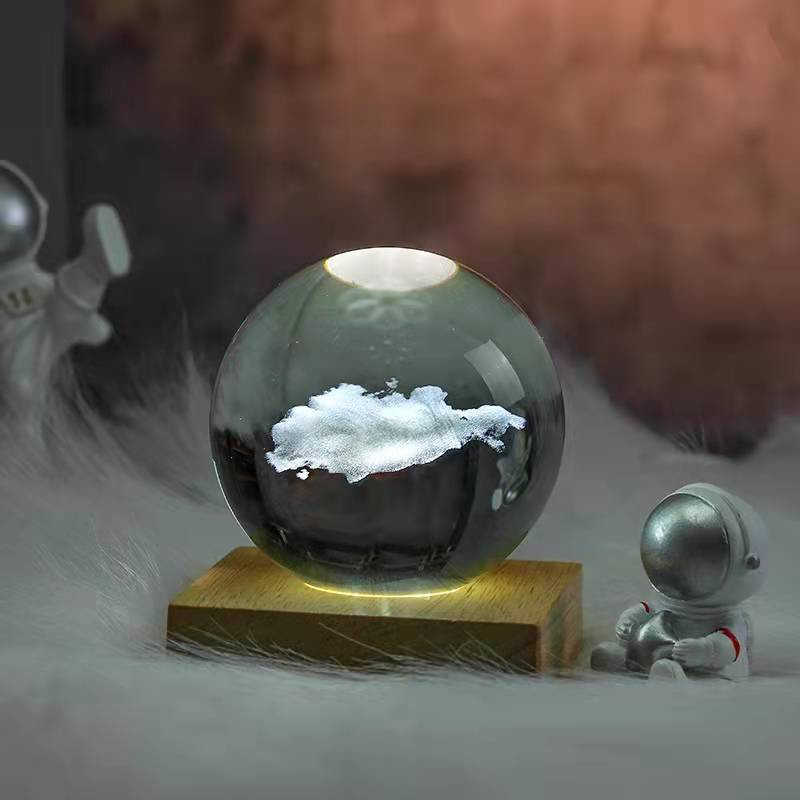 K9 Κρυστάλλινη Sphere Stand Χριστουγεννιάτικες Γυάλινες Μπάλες Δώρα Χαραγμένο Ηλιακό Σύστημα Planet with Switch LED Light Base Διακόσμηση σπιτιού 1 ΤΕΜ