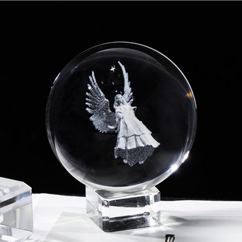 6 cm 3D Ангел пазител Миниатюрен глобус K9 Кристална лазерно гравирана топка Декорация на дома Орнамент за преспапие
