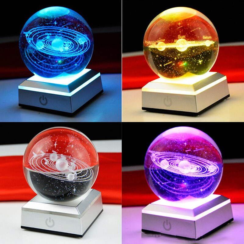 6/8cm K9 Crystal Solar System Planet Globe 3D Gravat Laser Minge Sistem Solar
