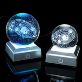 Új, 6/8 cm-es K9 kristályos Naprendszer bolygógömb 3D lézergravírozott Naprendszer labda érintéskapcsolóval LED fénybázis csillagászati ajándék