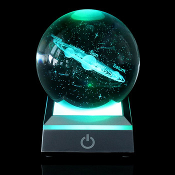 Нова 6/8cm K9 Crystal Solar System Planet Globe 3D лазерно гравирана слънчева системна топка със сензорен превключвател LED светлинна основа Астрономически подарък