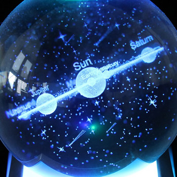 Нова 6/8cm K9 Crystal Solar System Planet Globe 3D лазерно гравирана слънчева системна топка със сензорен превключвател LED светлинна основа Астрономически подарък