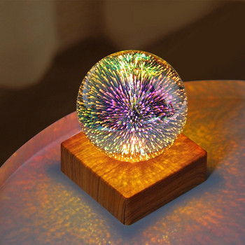 Светеща LED лампа с кристална топка Романтична нощна лампа със звездно небе Нощна атмосферна светлина с дървена основа