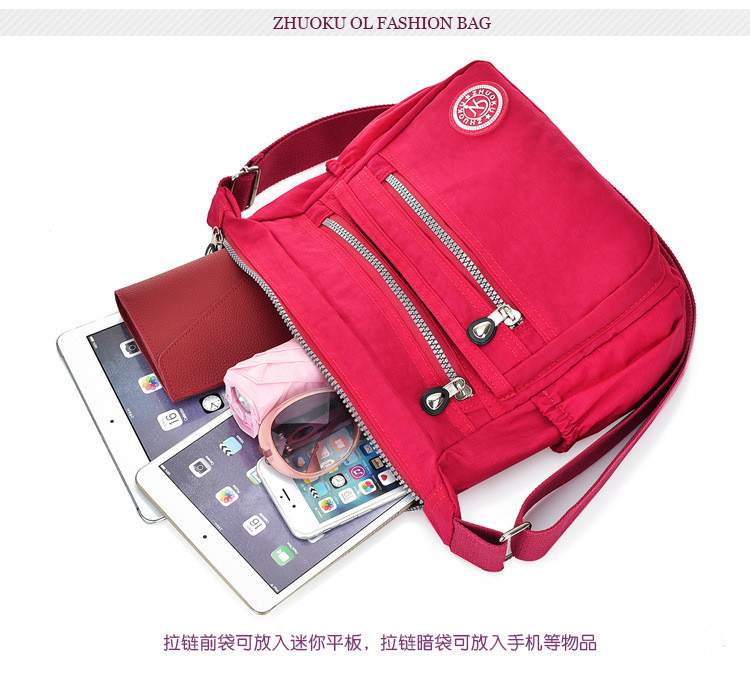 Újdonság, alkalmi hordtáska nejlon válltáskák válltáskák, poliészter, egyszemélyes divatos női tömör cipzáras, keresztben lévő utazótáskák