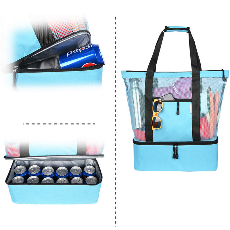 Cutie frigorifică cu izolare termică Basedidea Geantă portabilă din plasă de plajă Versiune îmbunătățită Geantă de depozitare impermeabilă din plasă pentru picnic pentru alimente