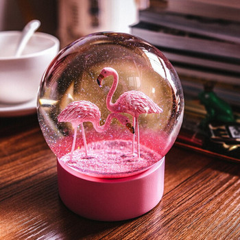 Розово фламинго Снежен глобус Кристална топка Сфера Стъклена топка Орнаменти за офис бюро Занаяти Декорация на дома Коледни подаръци за рожден ден