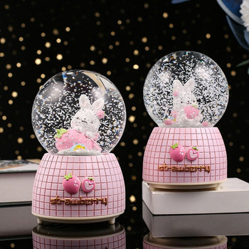Girl Heart Music Box Strawberry Rabbit Glowing Automatic Snow Crystal Ball Girlfriends Δώρο γενεθλίων φοιτητικό δώρο στολίδι