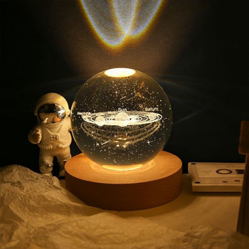 Нощна лампа с кристална топка 3D планета на слънчевата система LED светлина Стая Нощна лампа Декорация на дома Десктоп Орнаменти Детски подаръци
