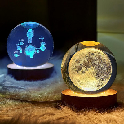 Crystal Ball Night Light 3D Solar System Planet LED Light szoba Éjjeli lámpa Éjjeli lámpa Otthoni dekoráció Asztali díszek Gyerekek Ajándékok