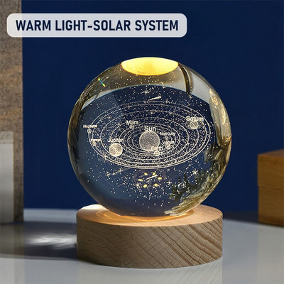 „Crystal Ball“ naktinis apšvietimas 3D saulės sistemos planeta LED šviestuvas kambarys prie lovos naktinis lempa Namų dekoravimas Stalinio kompiuterio papuošalai Vaikams Dovanos