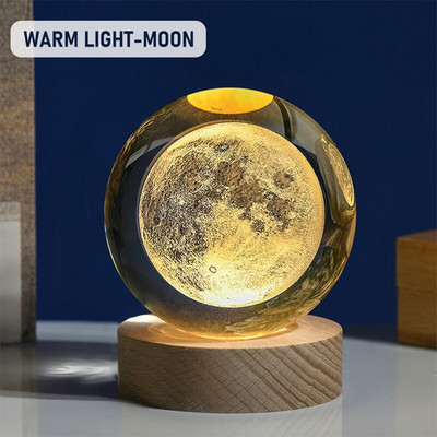 „Crystal Ball“ naktinis apšvietimas 3D saulės sistemos planeta LED šviestuvas kambarys prie lovos naktinis lempa Namų dekoravimas Stalinio kompiuterio papuošalai Vaikams Dovanos