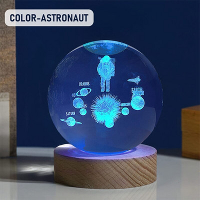 „Crystal Ball“ naktinis apšvietimas 3D saulės sistemos planeta LED šviestuvas kambarys prie lovos naktinis lempa Namų dekoravimas Stalinio kompiuterio papuošalai Vaikams Dovanos