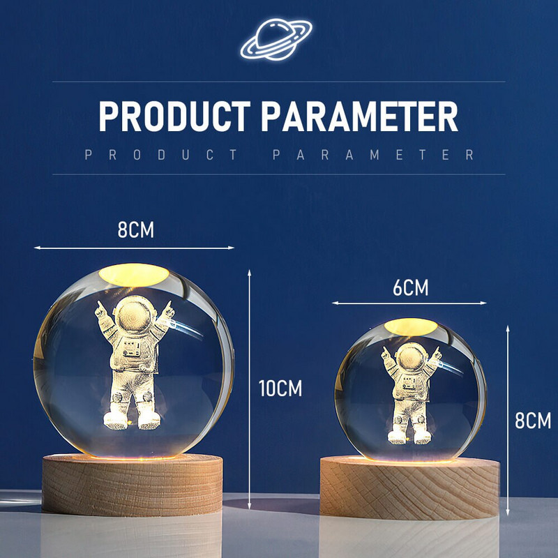 „Crystal Ball“ naktinis apšvietimas 3D saulės sistemos planeta LED šviestuvas kambarys prie lovos naktinis lempa Namų dekoravimas Stalinio kompiuterio papuošalai Vaikams Dovanos