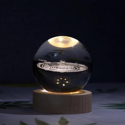 Új 60 mm-es K9 kristályos Naprendszer bolygógömb 3D lézergravírozott Naprendszer labda érintéskapcsolóval LED fénybázis csillagászati ajándékok
