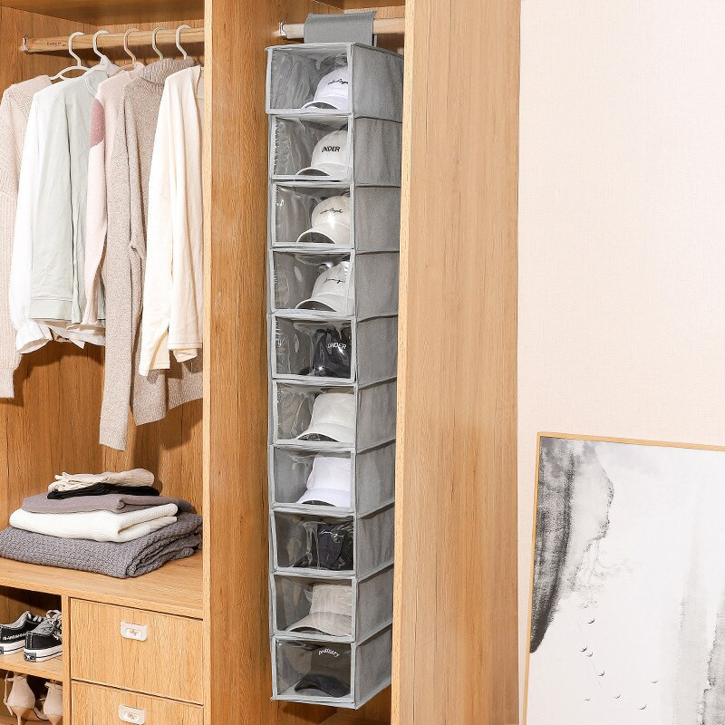 10 saci de depozitare agățate pe raft Dulap pentru pălărie și pantofi Suport organizator din pânză nețesă Suport pentru pălărie Afișaj organizator