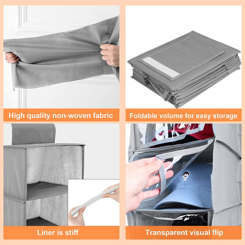 10 saci de depozitare agățate pe raft Dulap pentru pălărie și pantofi Suport organizator din pânză nețesă Suport pentru pălărie Afișaj organizator