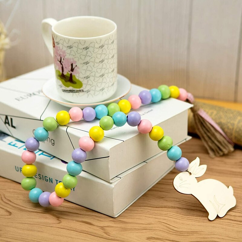 Velykų medinis karoliukas girlianda Farmhouse Kaimiškas pavasario karoliukai Girliandos malda Boho karoliukai Pakopinis padėklo aksesuaras namų dekoravimui