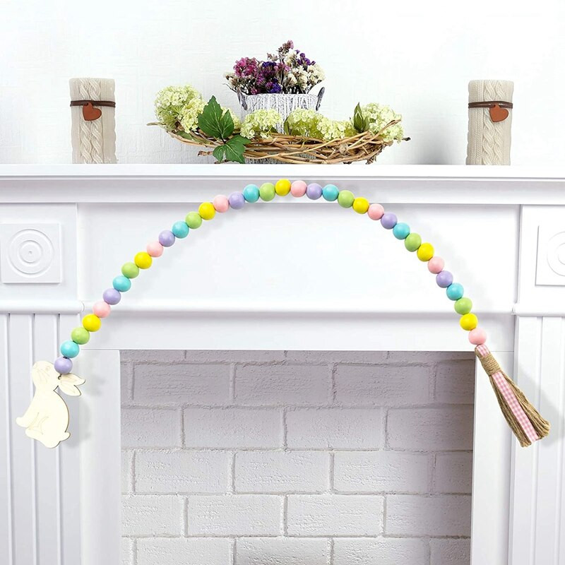 Velykų medinis karoliukas girlianda Farmhouse Kaimiškas pavasario karoliukai Girliandos malda Boho karoliukai Pakopinis padėklo aksesuaras namų dekoravimui