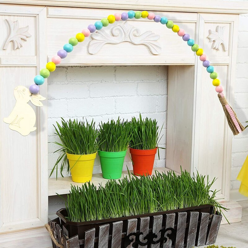 Velykų medinis karoliukas girlianda Farmhouse Kaimiškas pavasario karoliukai Girliandos malda Boho karoliukai Pakopinis padėklo aksesuaras namų dekoravimui