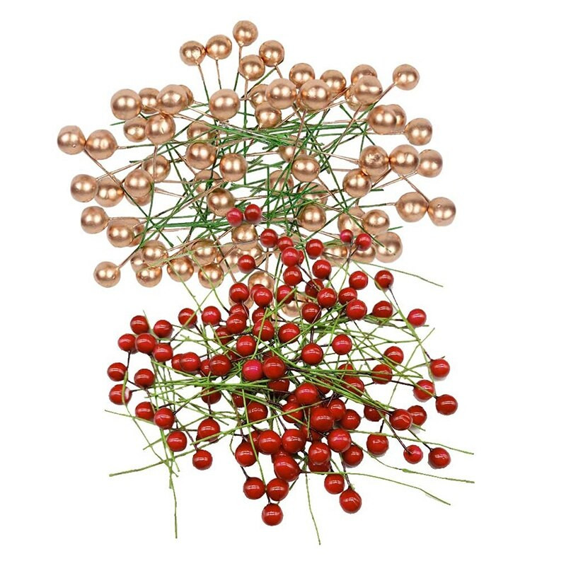 400 DB karácsonyi magyal bogyók Mini Xmas hamis bogyós virág karácsonyfadíszekhez Koszorúkészítési kellékek