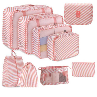 9 vnt/komplektas Didelės talpos bagažo saugojimo krepšiai, skirti pakuoti kubą drabužiams apatiniams rūbams Kosmetikos kelionių organizatorių krepšys tualeto reikmenų maišelis