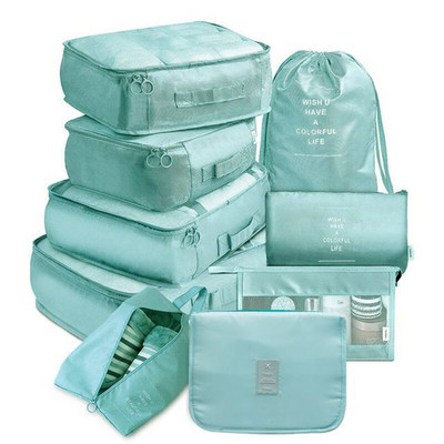 9 vnt/komplektas Didelės talpos bagažo saugojimo krepšiai, skirti pakuoti kubą drabužiams apatiniams rūbams Kosmetikos kelionių organizatorių krepšys tualeto reikmenų maišelis