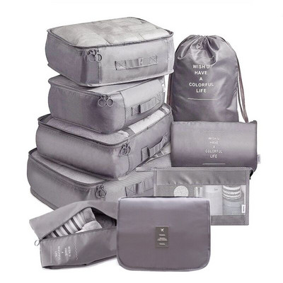 9 vnt/komplektas Didelės talpos bagažo saugojimo krepšiai, skirti pakuoti kubą drabužiams apatiniams rūbams Kosmetikos kelionių organizatorių krepšys tualeto reikmenų maišelis
