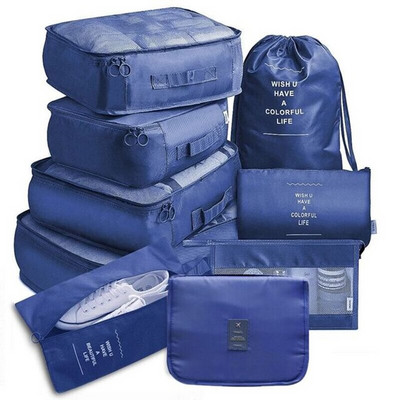 9 vnt/komplektas Didelės talpos bagažo saugojimo krepšiai, skirti pakuoti kubą drabužiams apatiniams rūbams Kosmetikos kelionių organizatorių krepšys tualeto reikmenų maišelis