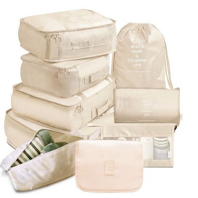 9 vnt/komplektas Didelės talpos bagažo saugojimo krepšiai, skirti pakuoti kubą drabužiams apatiniams rūbams Kosmetikos kelionių organizatorių krepšys tualeto reikmenų maišelis