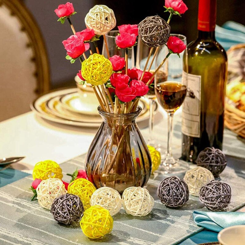 Rattan Ball, 48 DB 2 hüvelykes dekoratív golyók gömbök váza tálak töltőanyagai