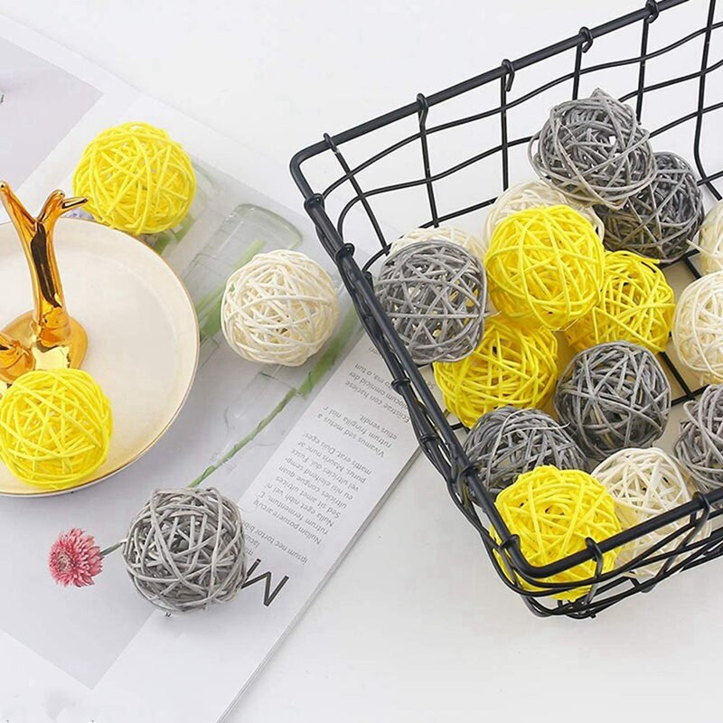 Rattan Ball, 48 DB 2 hüvelykes dekoratív golyók gömbök váza tálak töltőanyagai