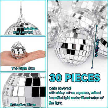 30 PCS Огледални топки за дискотека 2 инча Светлоотразителна огледална топка Висяща топка за парти за коледно дърво Декорации за дома