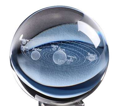 6CM лазерно гравирана топка на Слънчевата система 3D миниатюрни планети Слънчева система Стъклен глобус Орнамент Начало Декор Подарък за астрофил
