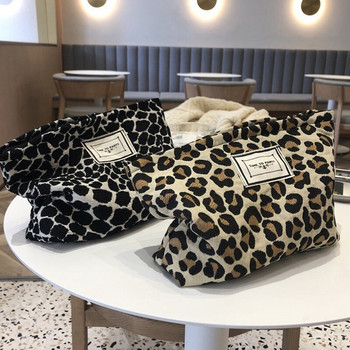 Μεγάλη γυναικεία τσάντα καλλυντικών Leopard Καμβάς αδιάβροχο φερμουάρ υψηλής χωρητικότητας Τσάντα μακιγιάζ αποθήκευσης Travel Washing Makeup Organizer
