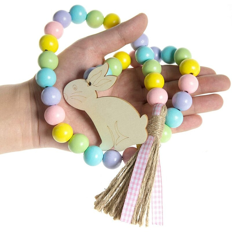 Uskršnji vijenac od drvenih perli Seoska kuća Rustikalni vijenac od proljetnih perli Prayer Boho perle Dodatak za poslužavnik na više razina za uređenje doma